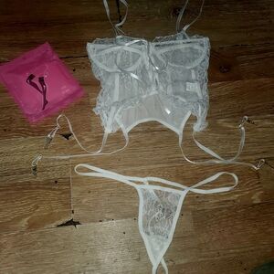 Elegant White Lace Lingerie Set (3 Piece Set)